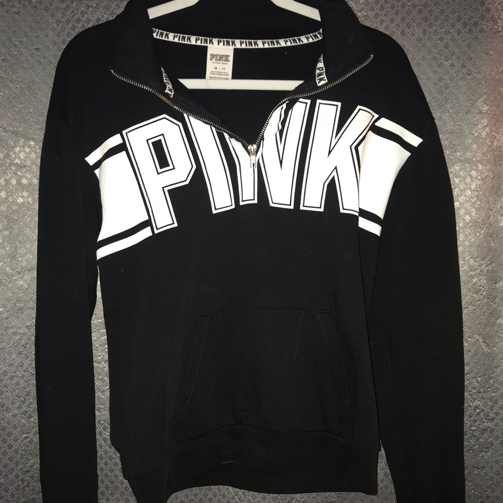 PINK BLACK LONG SLEEVE 3/4 ZIP UP TOP